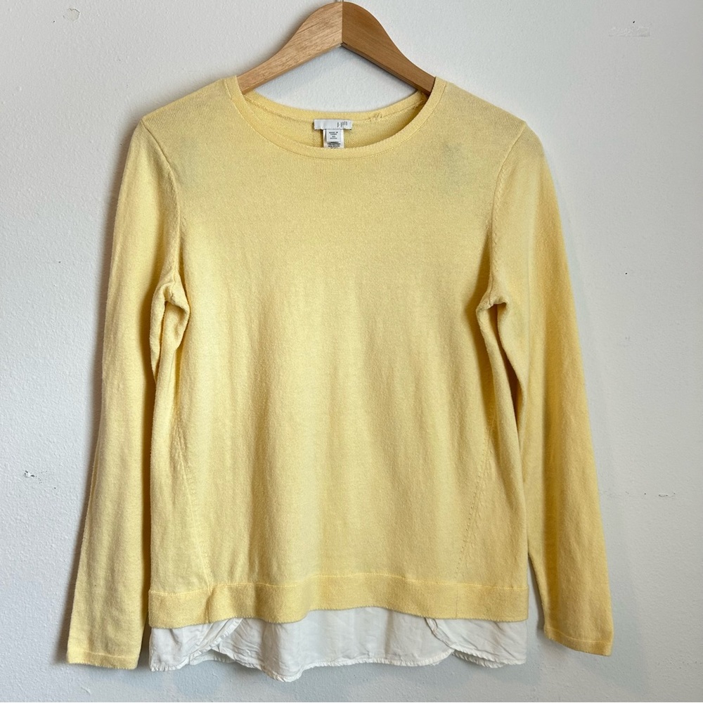 J. Jill XS Women’s Long Sleeve Soft Yellow Crewneck Faux Layering Sweater